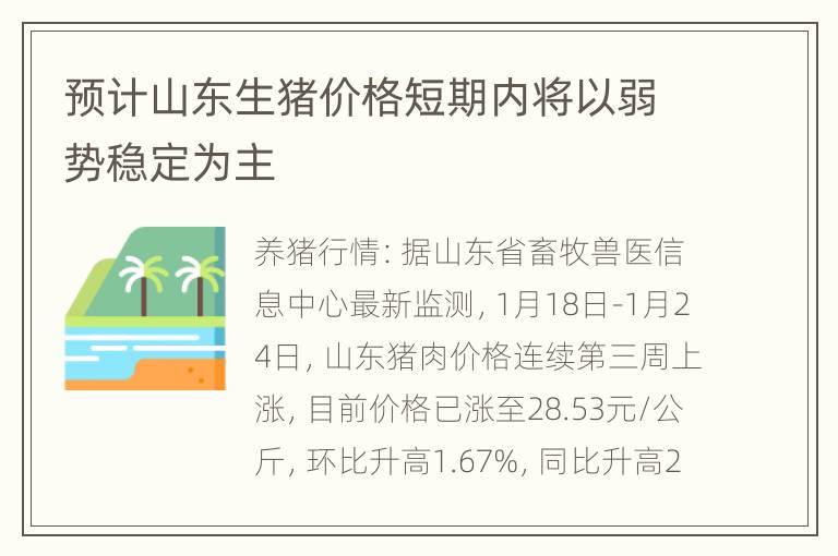 预计山东生猪价格短期内将以弱势稳定为主