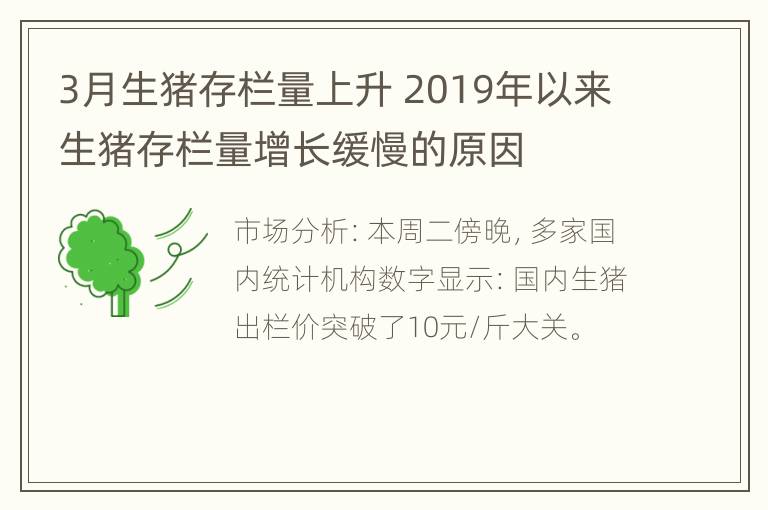 3月生猪存栏量上升 2019年以来生猪存栏量增长缓慢的原因