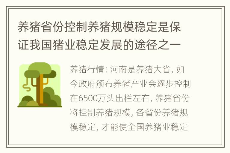 养猪省份控制养猪规模稳定是保证我国猪业稳定发展的途径之一