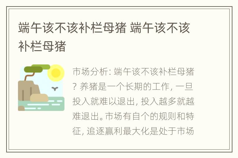 端午该不该补栏母猪 端午该不该补栏母猪