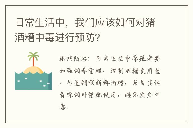 日常生活中，我们应该如何对猪酒糟中毒进行预防？