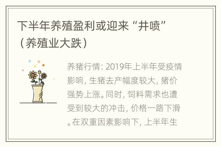 下半年养殖盈利或迎来“井喷”（养殖业大跌）