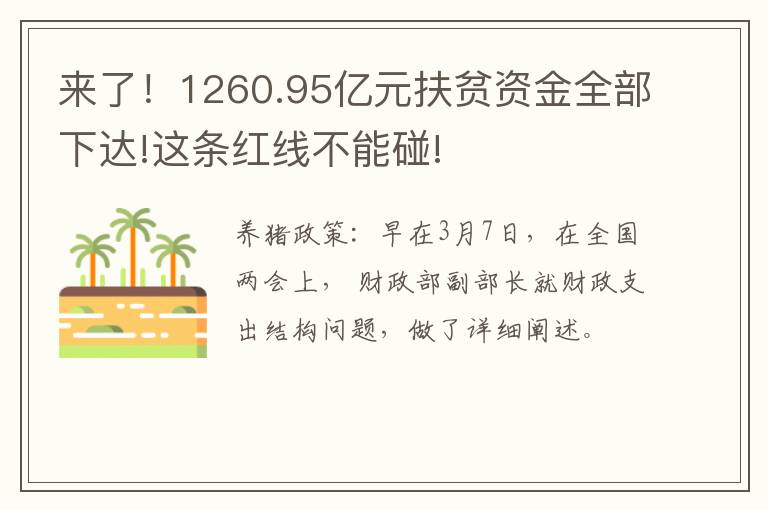 来了！1260.95亿元扶贫资金全部下达!这条红线不能碰!