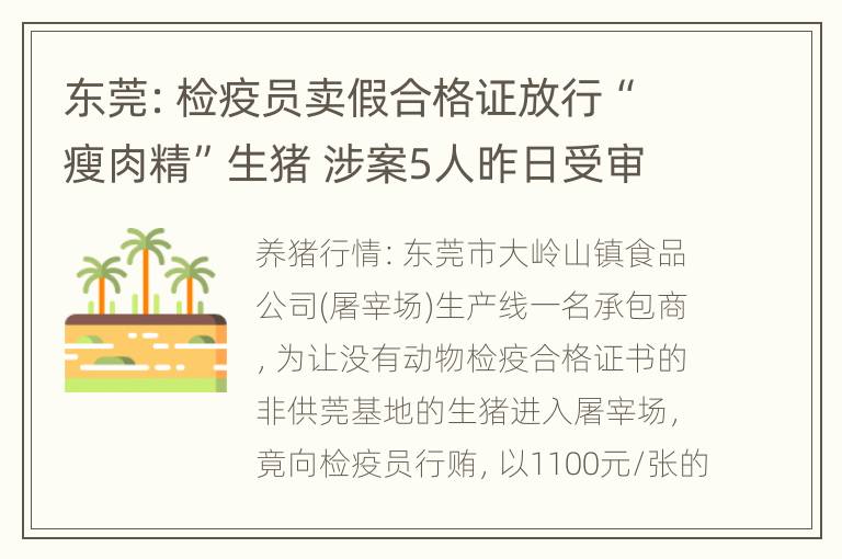 东莞：检疫员卖假合格证放行“瘦肉精”生猪 涉案5人昨日受审