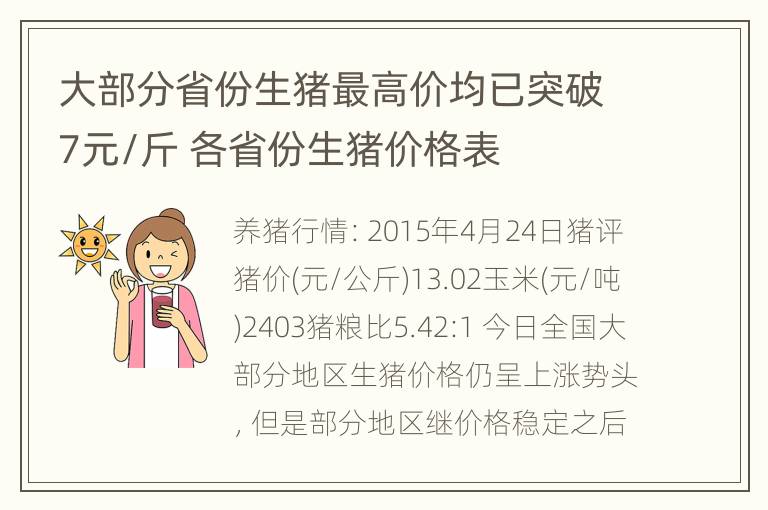 大部分省份生猪最高价均已突破7元/斤 各省份生猪价格表