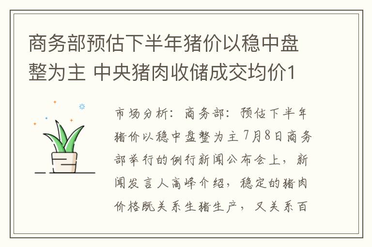 商务部预估下半年猪价以稳中盘整为主 中央猪肉收储成交均价13元/斤