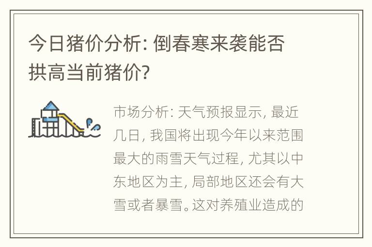 今日猪价分析：倒春寒来袭能否拱高当前猪价？