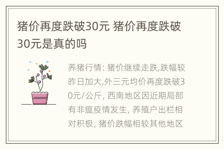 猪价再度跌破30元 猪价再度跌破30元是真的吗