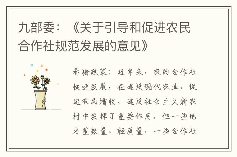 九部委：《关于引导和促进农民合作社规范发展的意见》