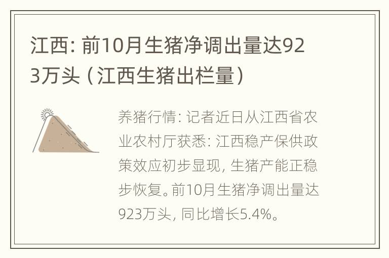 江西：前10月生猪净调出量达923万头（江西生猪出栏量）