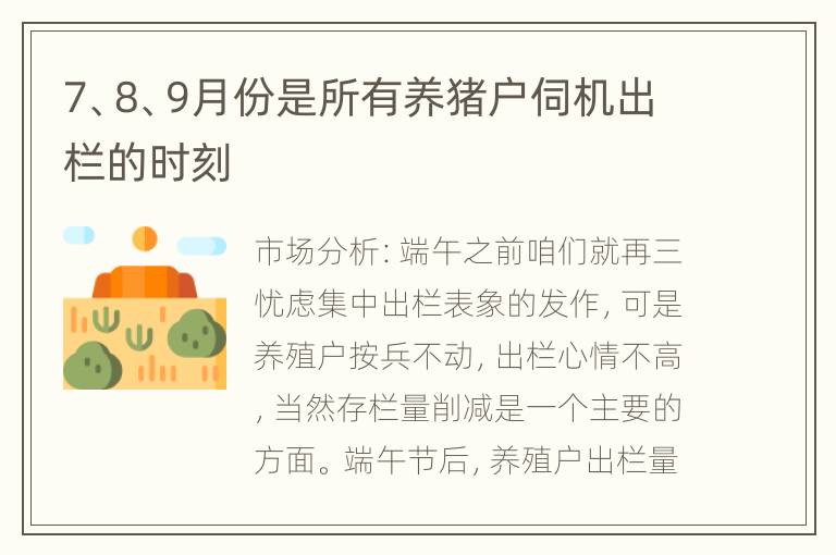 7、8、9月份是所有养猪户伺机出栏的时刻