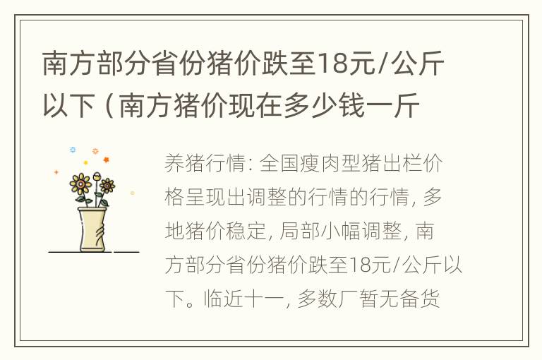 南方部分省份猪价跌至18元/公斤以下（南方猪价现在多少钱一斤）