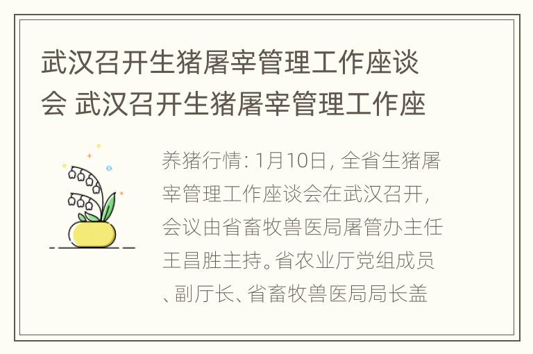 武汉召开生猪屠宰管理工作座谈会 武汉召开生猪屠宰管理工作座谈会的通知