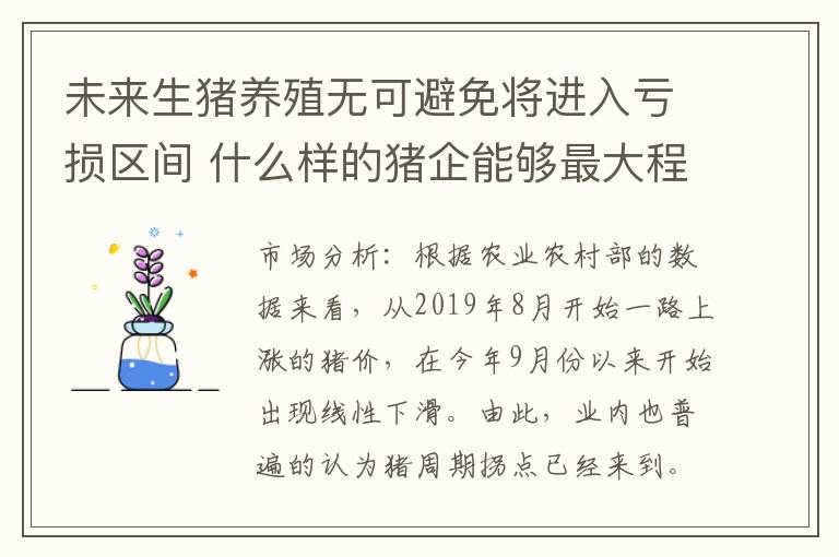 未来生猪养殖无可避免将进入亏损区间 什么样的猪企能够最大程度