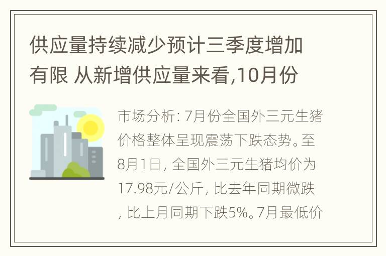 供应量持续减少预计三季度增加有限 从新增供应量来看,10月份新增供应再度减少,新增供