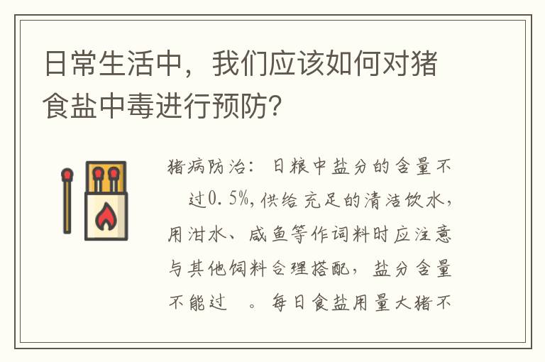 日常生活中，我们应该如何对猪食盐中毒进行预防？