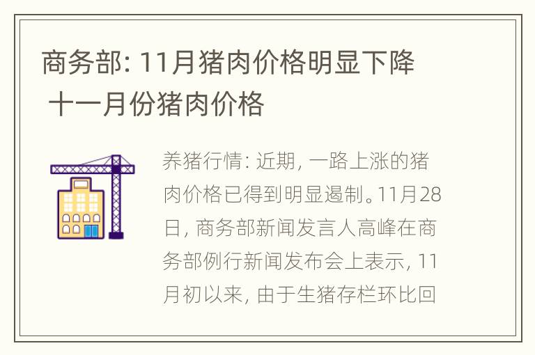 商务部：11月猪肉价格明显下降 十一月份猪肉价格