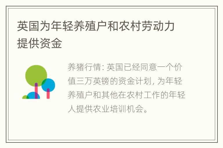 英国为年轻养殖户和农村劳动力提供资金