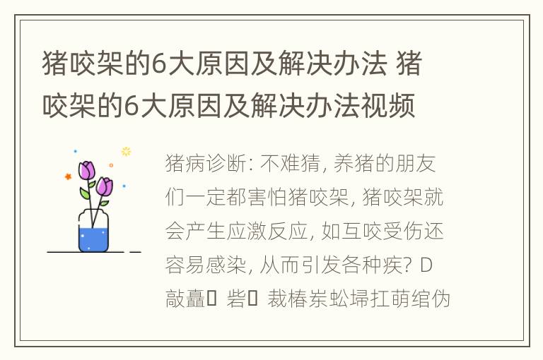 猪咬架的6大原因及解决办法 猪咬架的6大原因及解决办法视频