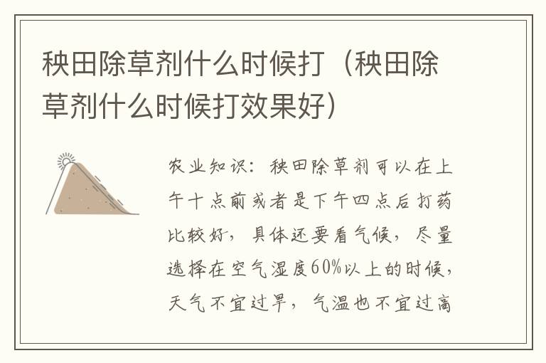 秧田除草剂什么时候打（秧田除草剂什么时候打效果好）