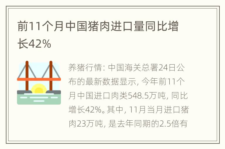 前11个月中国猪肉进口量同比增长42%