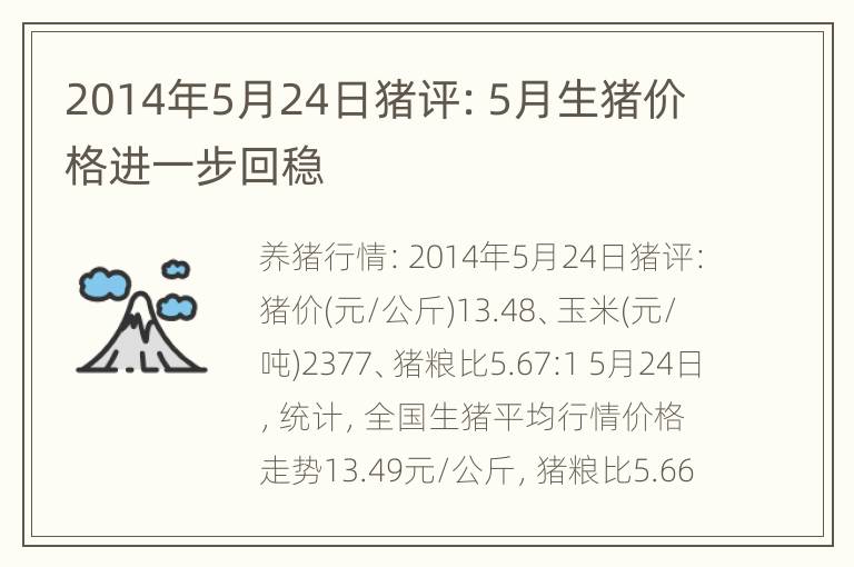 2014年5月24日猪评：5月生猪价格进一步回稳