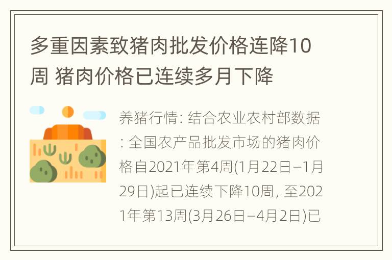 多重因素致猪肉批发价格连降10周 猪肉价格已连续多月下降