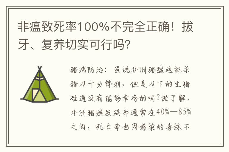 非瘟致死率100%不完全正确！拔牙、复养切实可行吗？