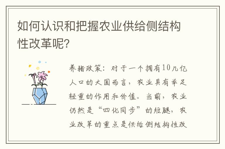 如何认识和把握农业供给侧结构性改革呢？