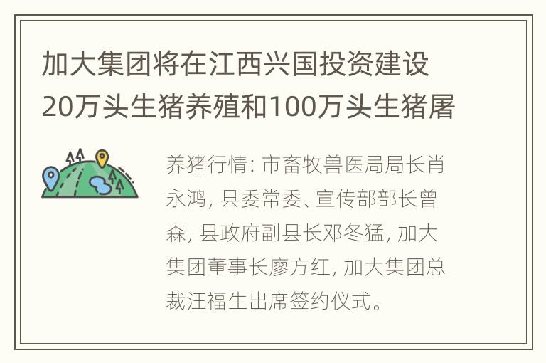 加大集团将在江西兴国投资建设20万头生猪养殖和100万头生猪屠宰