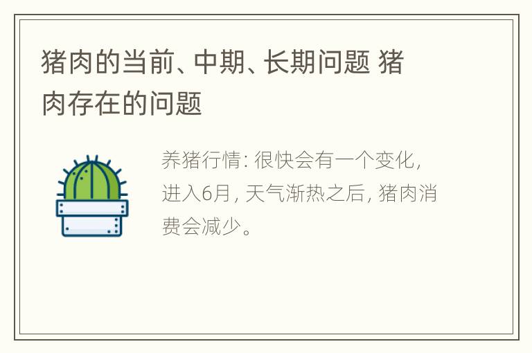 猪肉的当前、中期、长期问题 猪肉存在的问题