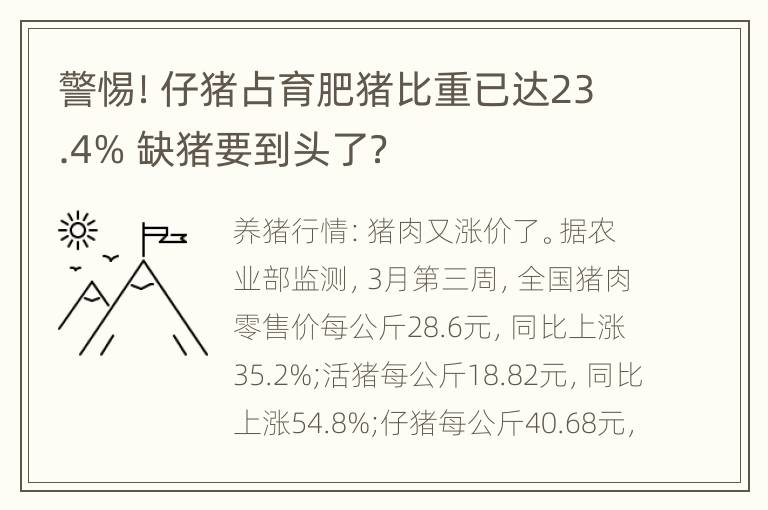 警惕！仔猪占育肥猪比重已达23.4% 缺猪要到头了？