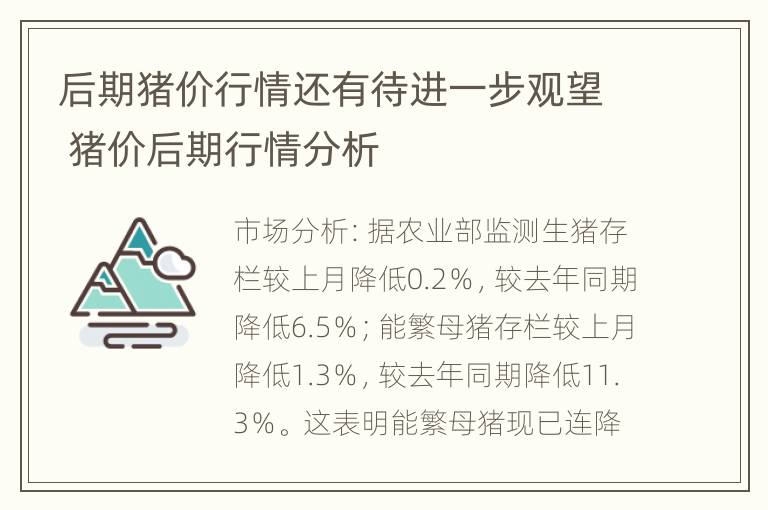 后期猪价行情还有待进一步观望 猪价后期行情分析