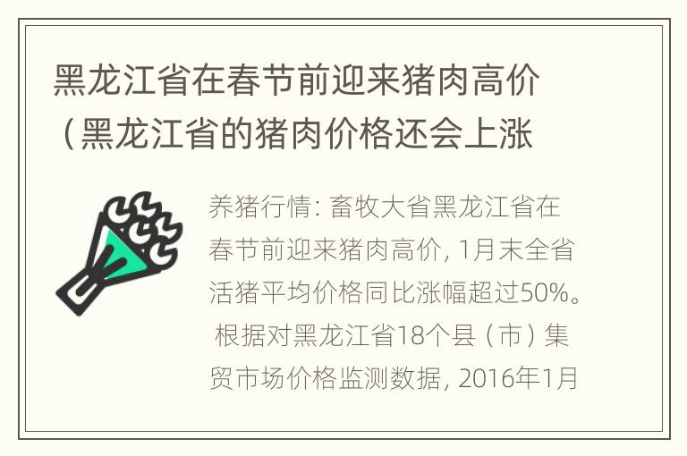 黑龙江省在春节前迎来猪肉高价（黑龙江省的猪肉价格还会上涨吗）