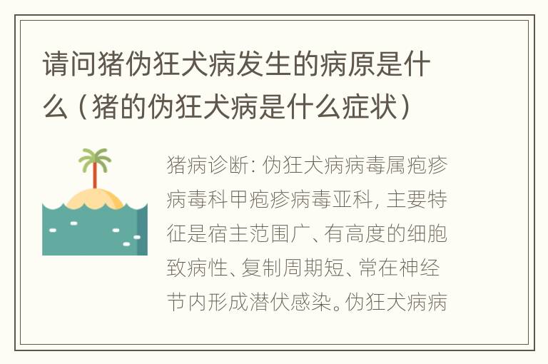 请问猪伪狂犬病发生的病原是什么（猪的伪狂犬病是什么症状）