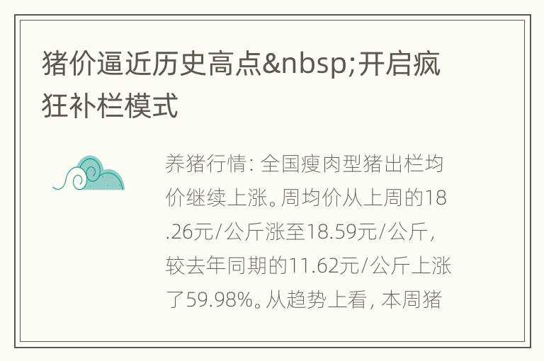 猪价逼近历史高点 开启疯狂补栏模式