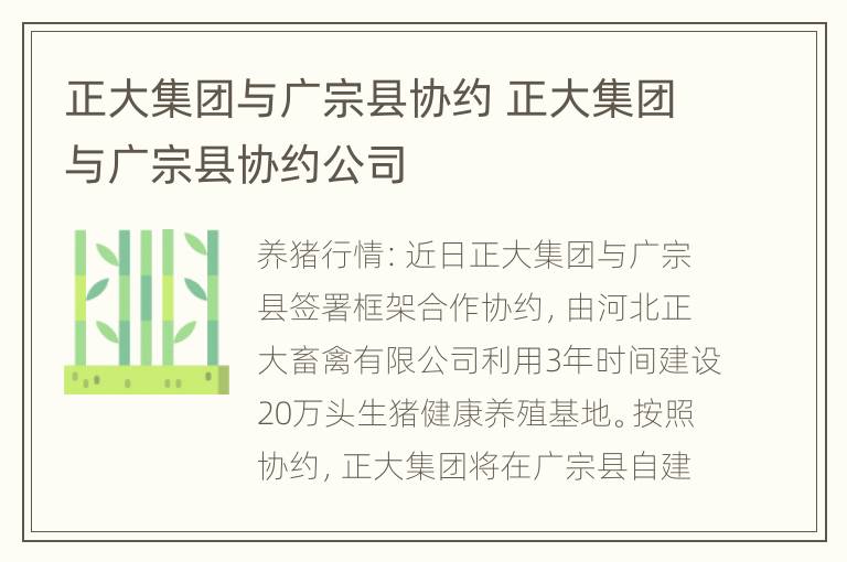 正大集团与广宗县协约 正大集团与广宗县协约公司