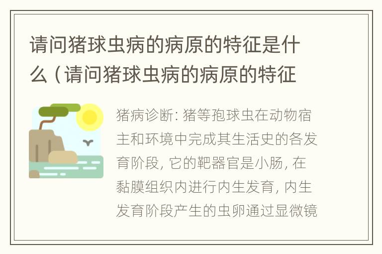 请问猪球虫病的病原的特征是什么（请问猪球虫病的病原的特征是什么意思）