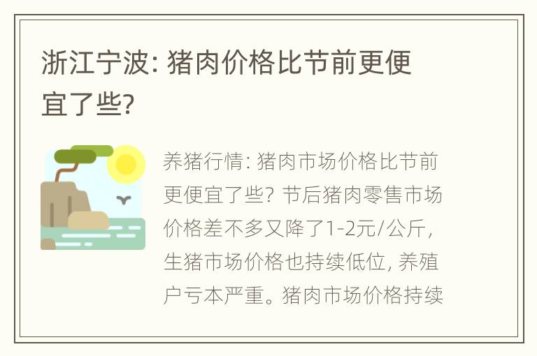 浙江宁波：猪肉价格比节前更便宜了些？