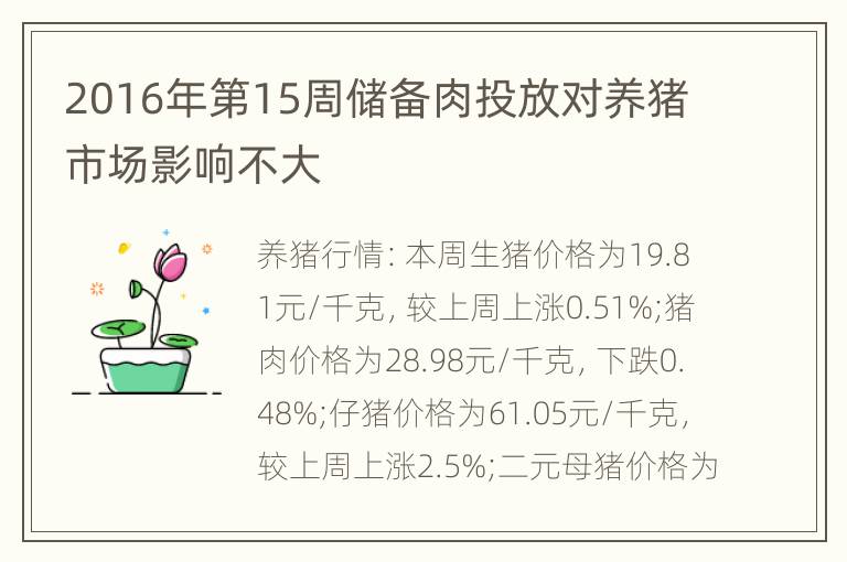 2016年第15周储备肉投放对养猪市场影响不大