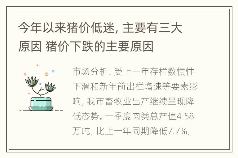 今年以来猪价低迷，主要有三大原因 猪价下跌的主要原因