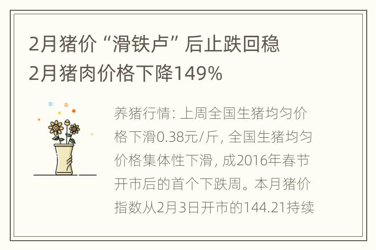 2月猪价“滑铁卢”后止跌回稳 2月猪肉价格下降149%