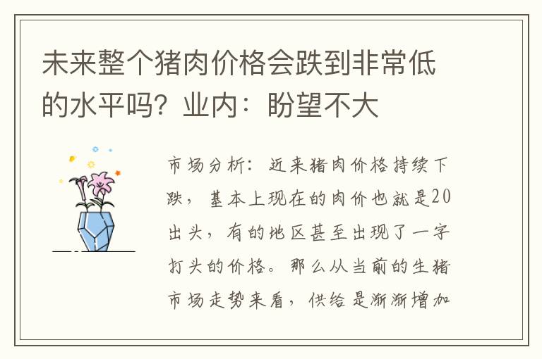 未来整个猪肉价格会跌到非常低的水平吗？业内：盼望不大