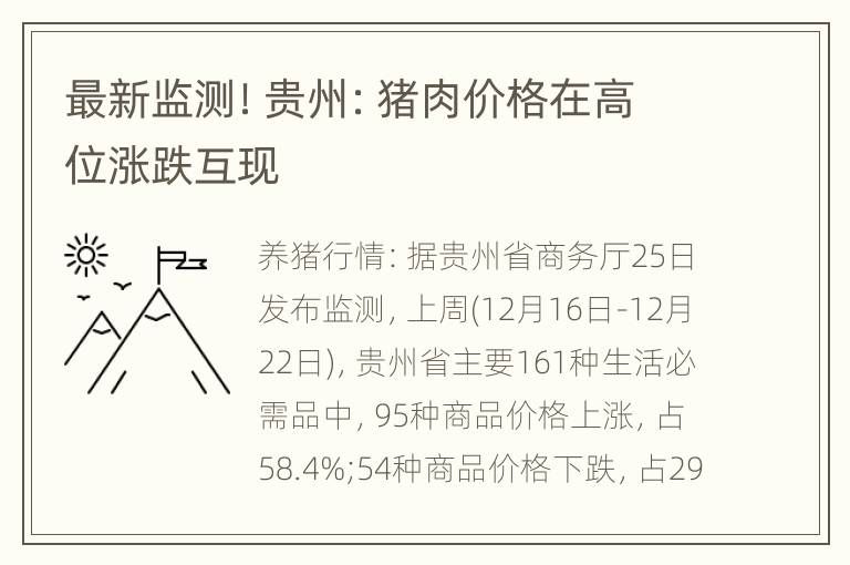 最新监测！贵州：猪肉价格在高位涨跌互现