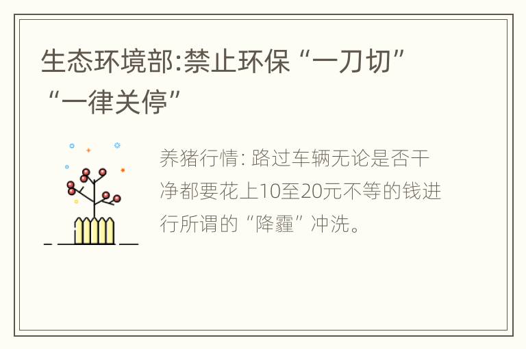 生态环境部:禁止环保“一刀切”“一律关停”