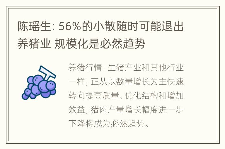 陈瑶生：56%的小散随时可能退出养猪业 规模化是必然趋势