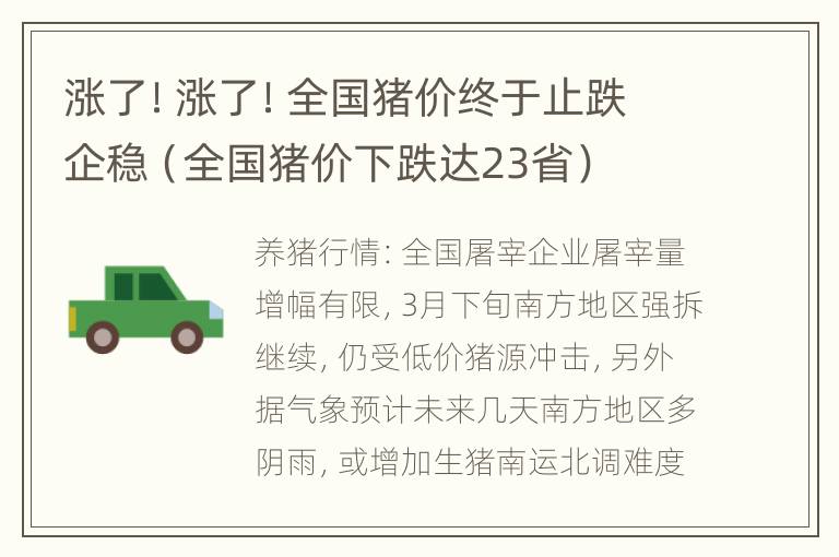 涨了！涨了！全国猪价终于止跌企稳（全国猪价下跌达23省）