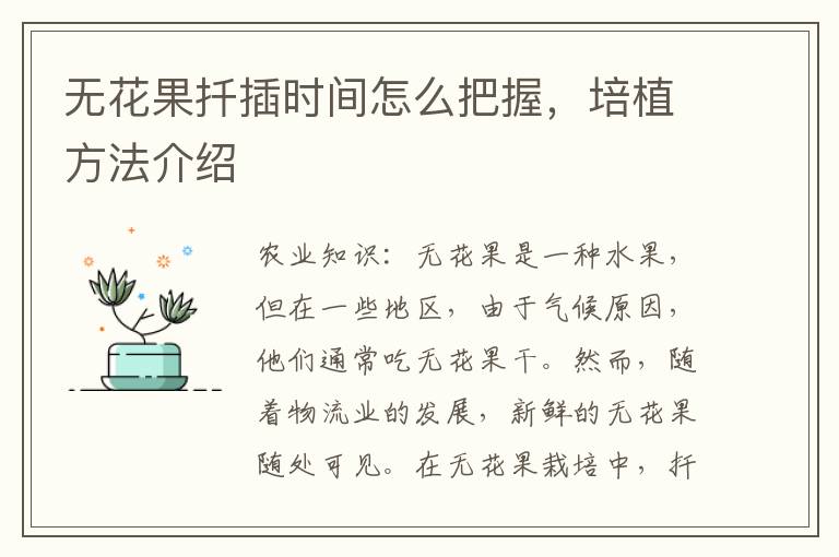 无花果扦插时间怎么把握，培植方法介绍