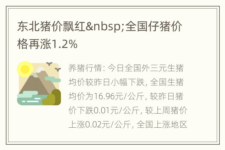 东北猪价飘红 全国仔猪价格再涨1.2%