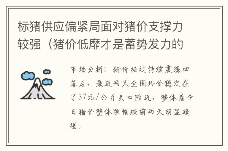 标猪供应偏紧局面对猪价支撑力较强（猪价低靡才是蓄势发力的好机会）